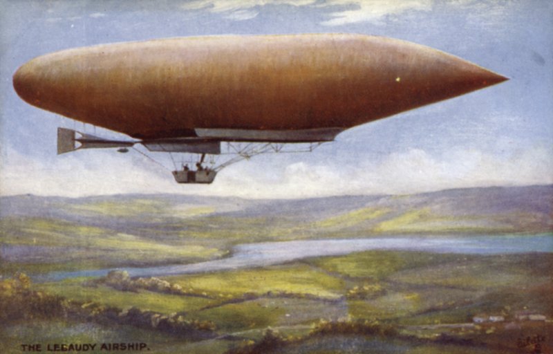 Lebaudy luftskepp (färg litho) av English School