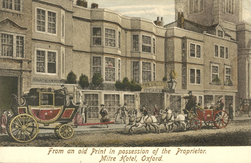 The Mitre Hotel, Oxford (litho i färg) av English School