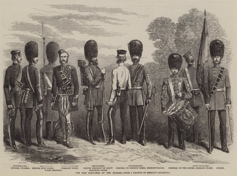 The New Costumes of the Guards (gravyr) av English School