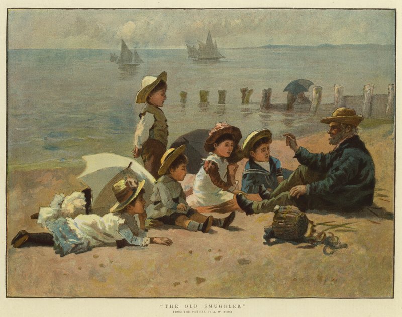 Den gamle smugglaren (färglitografi) av English School