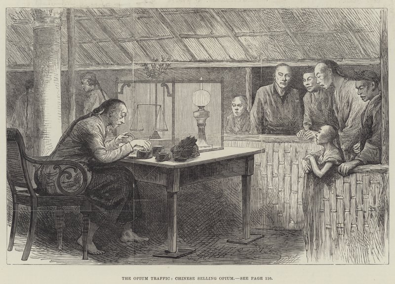 The Opium Traffic, kineser som säljer opium (gravyr) av English School
