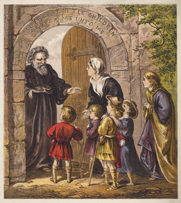 Pilgrimsbarnen (färglitografi) av English School
