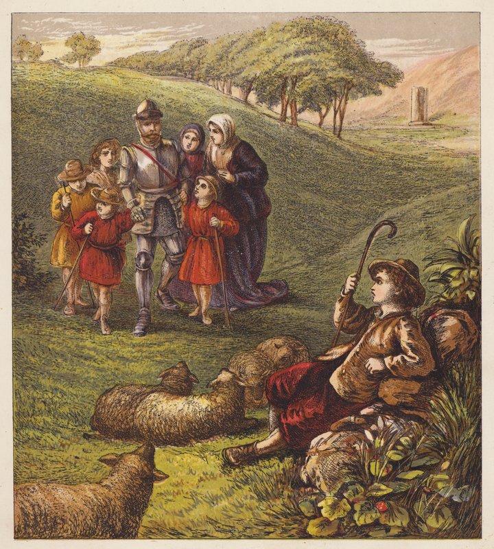 Pilgrimsbarnen (färglitografi) av English School