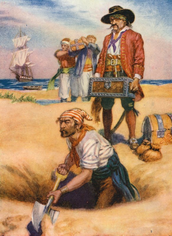 Piraternas skattkammare (färglitografi) av English School