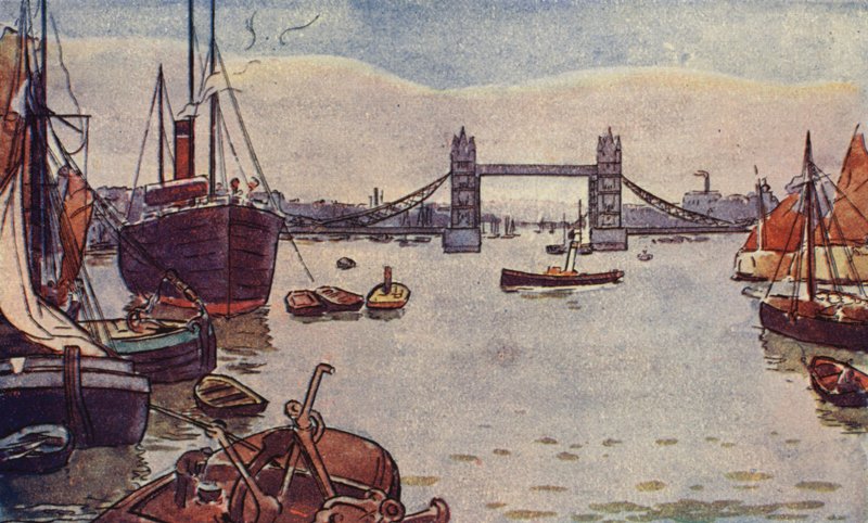 The Port of London (färg litho) av English School