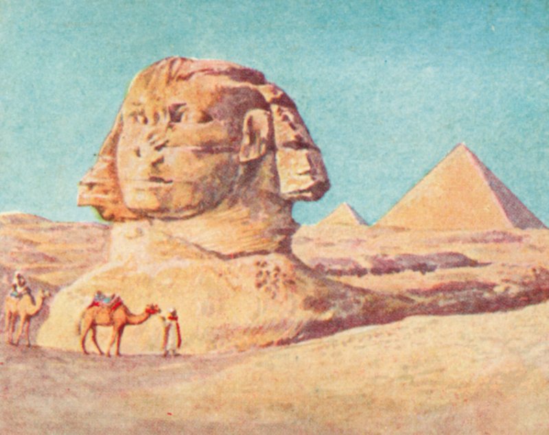 Pyramiderna och sfinxen (färglitografi) av English School