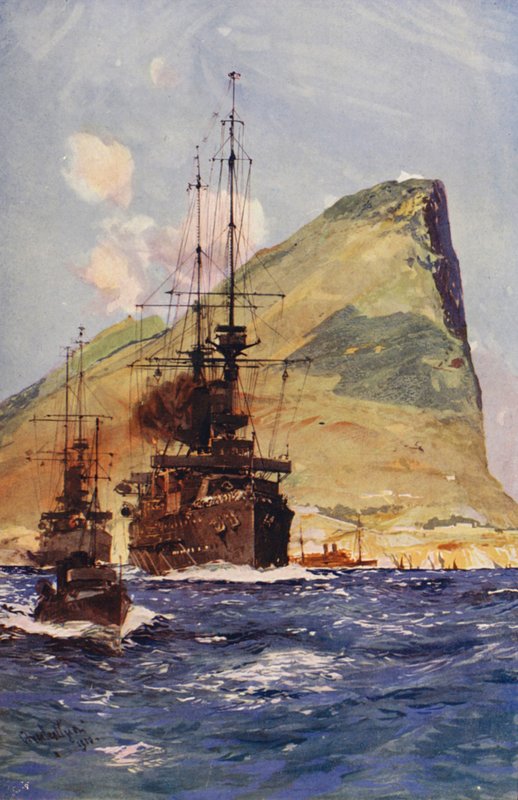 Gibraltarklippan (färglitografi) av English School
