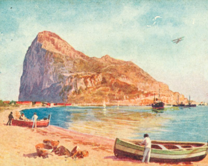 Gibraltarklippan (färglitografi) av English School