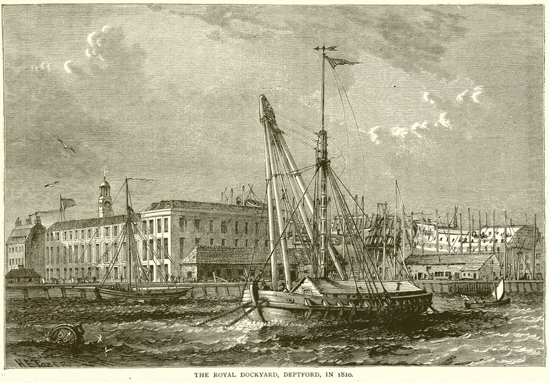 Royal Dockyard, Deptford, 1810 av English School