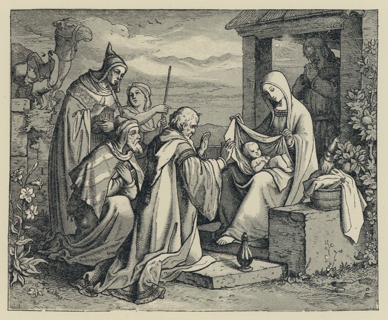 The Shepherds adoring (gravyr) av English School