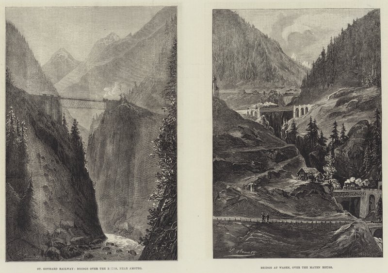 St Gothards järnvägstunnel (gravyr) av English School