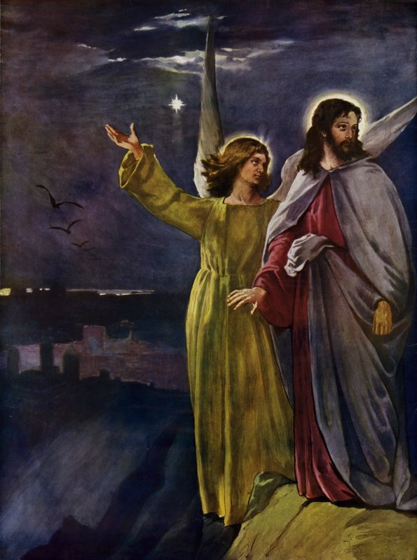 Jesu frestelse (färglitografi) av English School