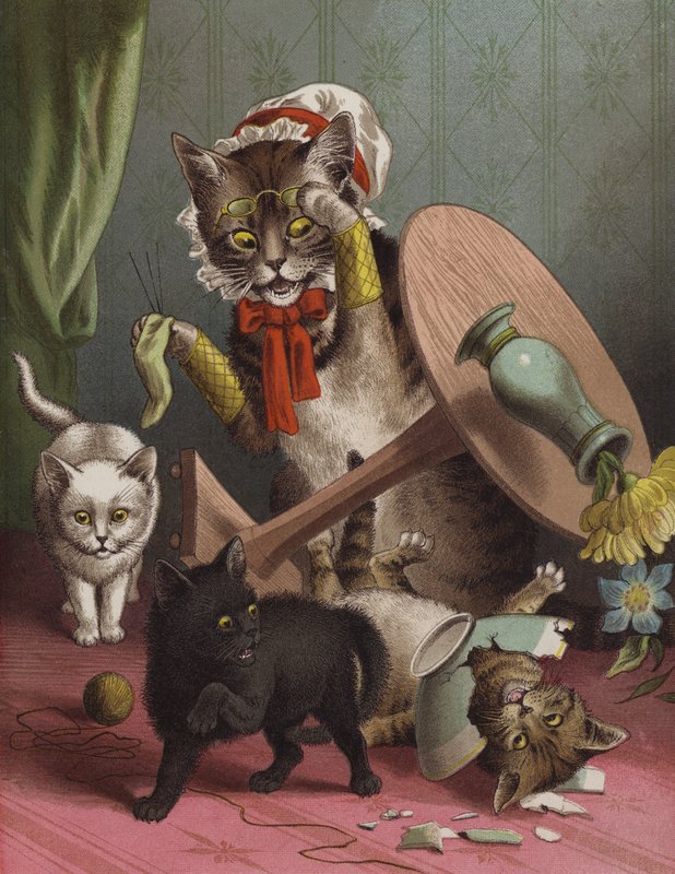 De tre små kattungarna (chromolitho) av English School