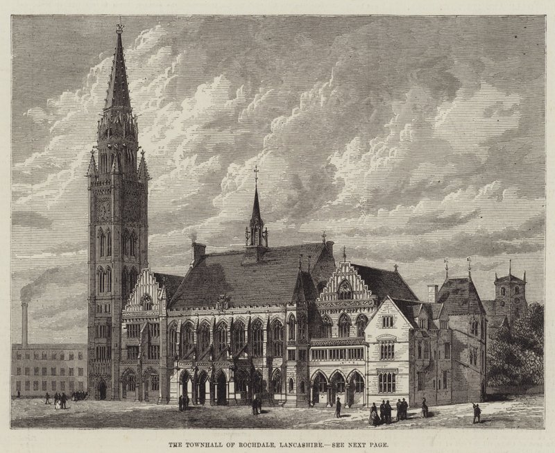 Rådhuset i Rochdale, Lancashire (gravyr) av English School