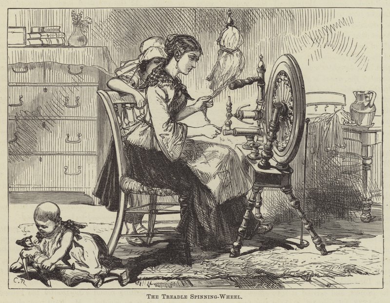 The Treadle Spinning-Wheel (gravyr) av English School