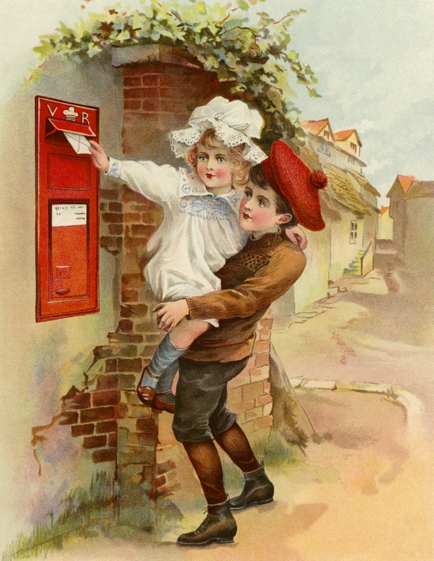 The Village Letter-Box (färglitografi) av English School