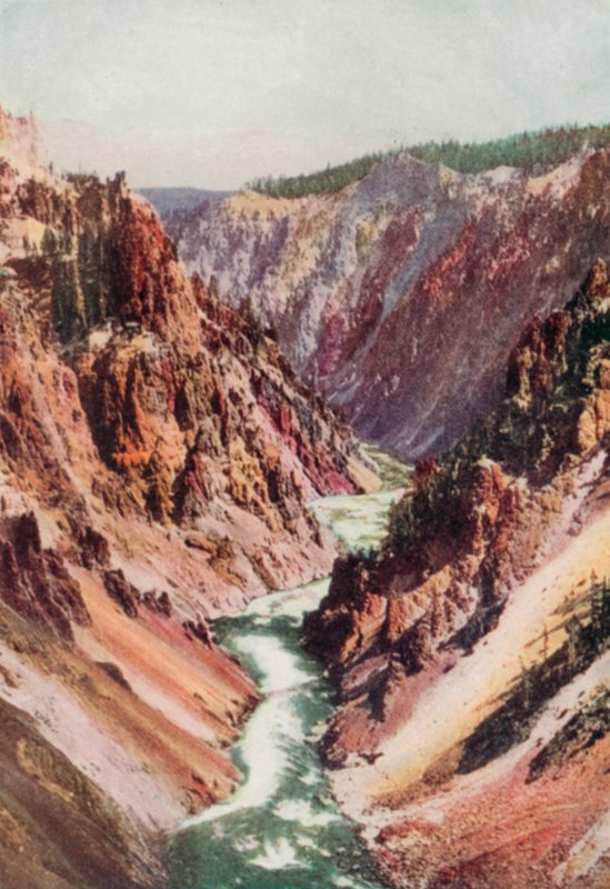 Yellowstone-floden (färglitografi) av English School