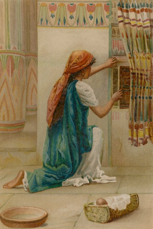 Moses gömställe (chromolitho) av English School