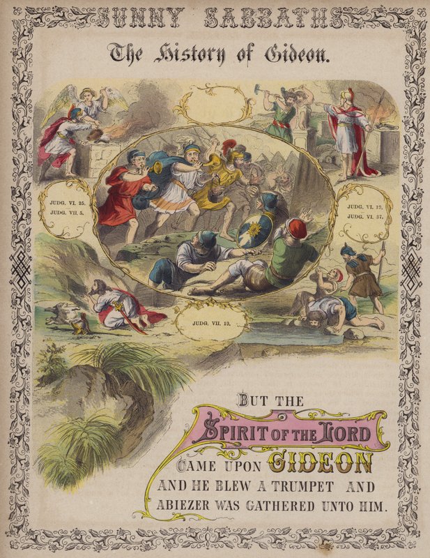 Gideons historia (färgad gravyr) av English School