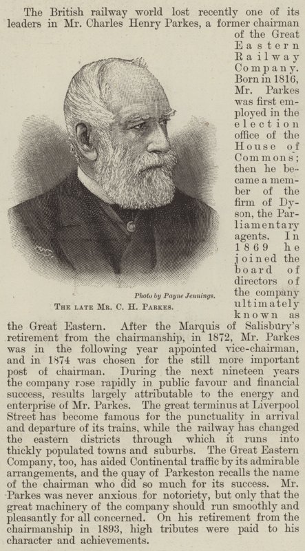 Den bortgångne Mr CH Parkes (gravyr) av English School