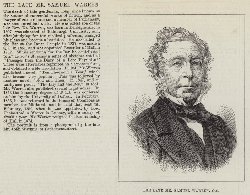 Den bortgångne Mr Samuel Warren, QC (gravyr) av English School