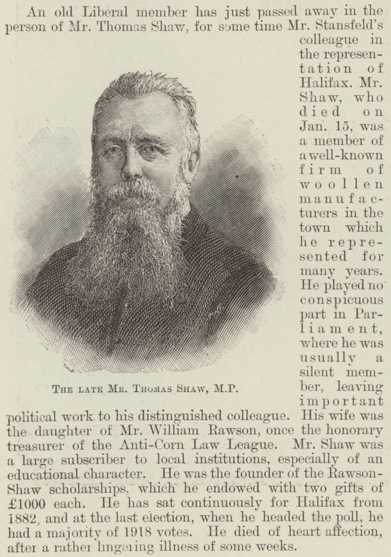 Den bortgångne Thomas Shaw, MP (gravyr) av English School