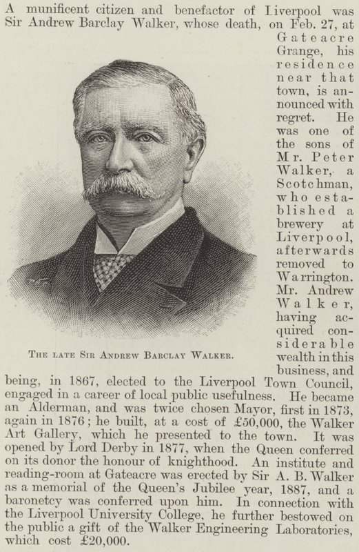 Den bortgångne Sir Andrew Barclay Walker (gravyr) av English School