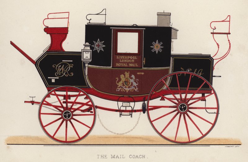 Postcoachen (färg litho) av English School
