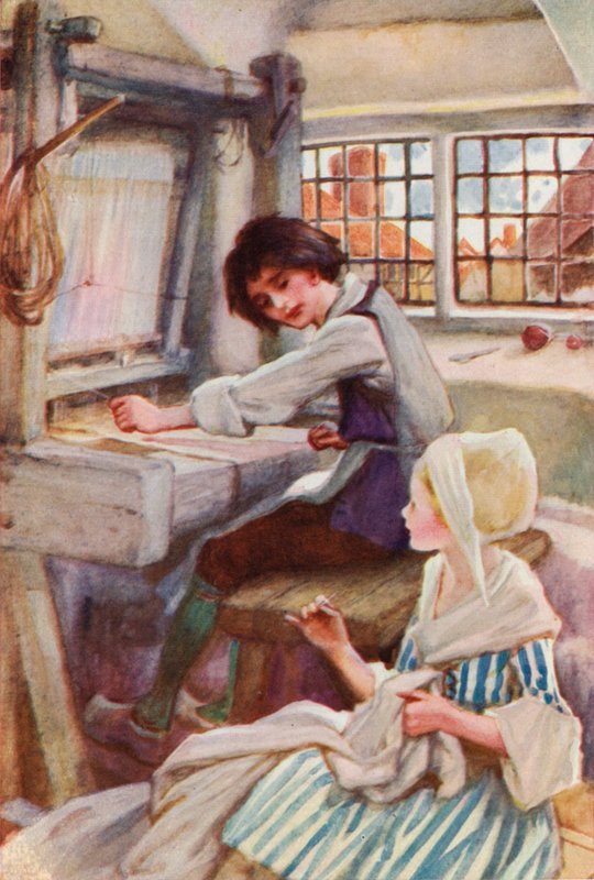 Väverna i Lyon, Frankrike (färg litho) av English School