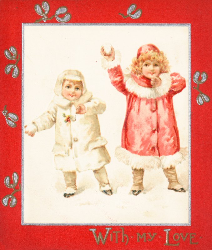 Kasta snöbollar, julkort. av English School