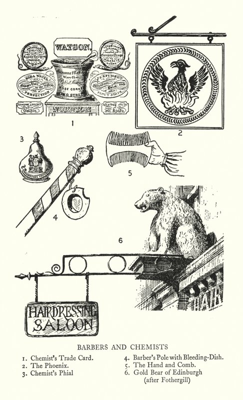 Handelstecken: Barberare och kemister (litho) av English School