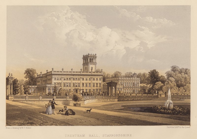 Trentham Hall, Staffordshire (akvatint) av English School