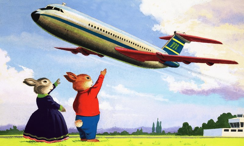 Tufty vinkar mot flygplan av English School