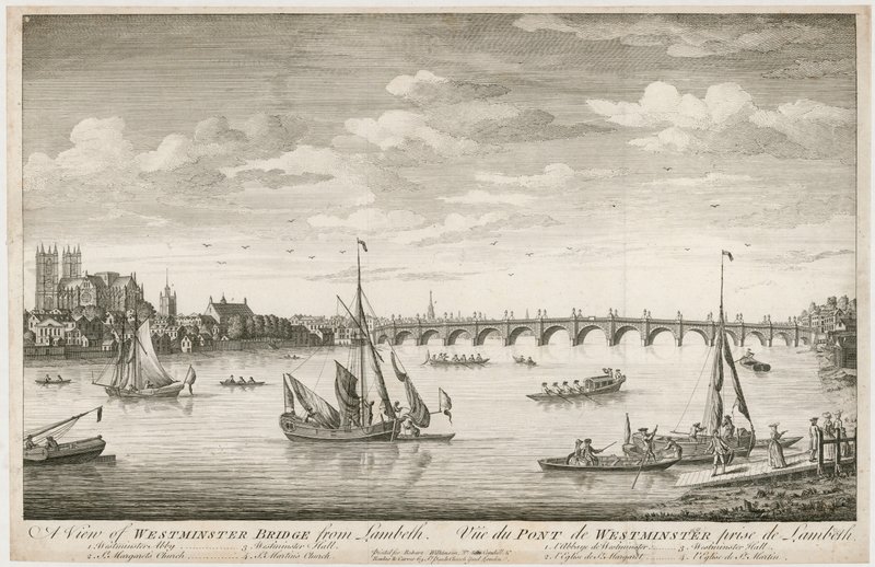 Vy över Westminster Bridge, från Lambeth av English School