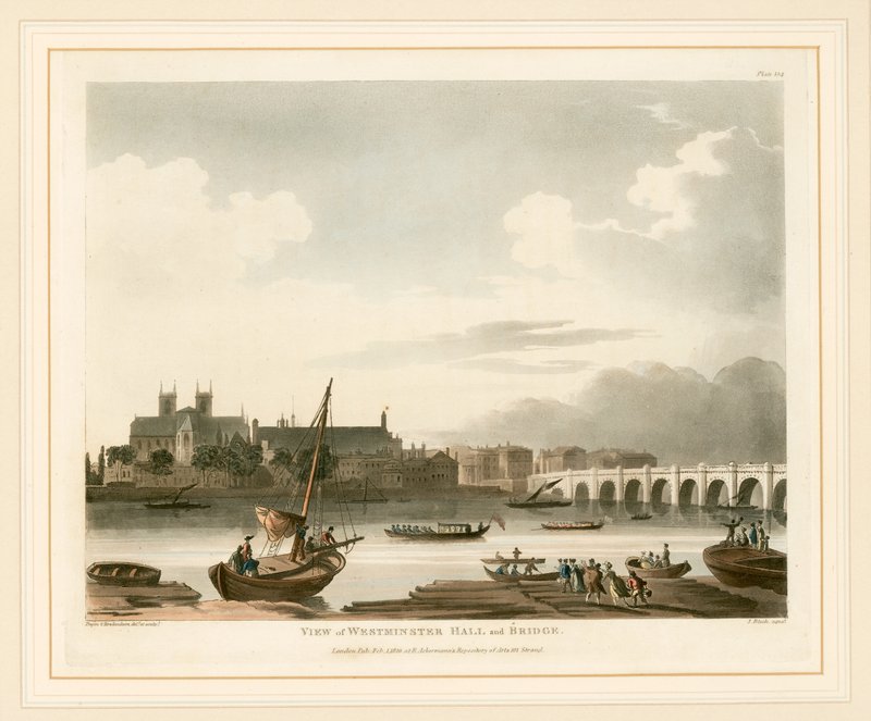 Utsikt över Westminster Hall och Bridge av English School