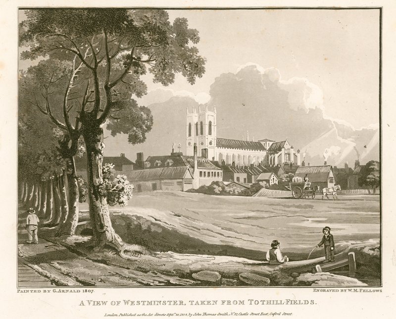 Vy över Westminster från Tothill Fields av English School