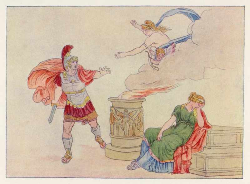 Virgils Aeneid: Aeneas och Helen (färg litho) av English School