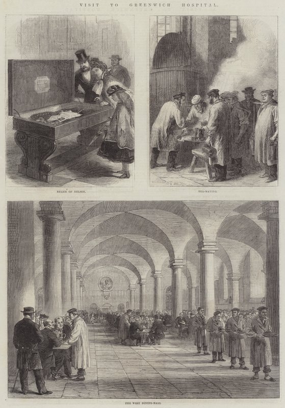 Besök på Greenwich Hospital (gravyr) av English School