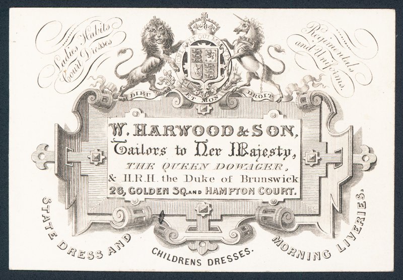 W Harwood & Son, skräddare, handelskort av English School