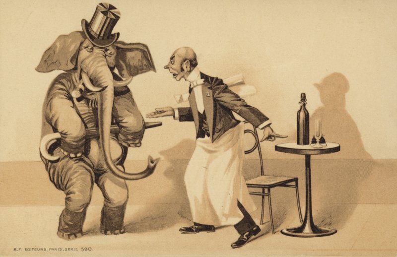 Servitören serverar en elefant av English School