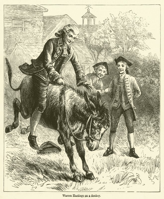 Warren Hastings på en åsna (gravyr) av English School