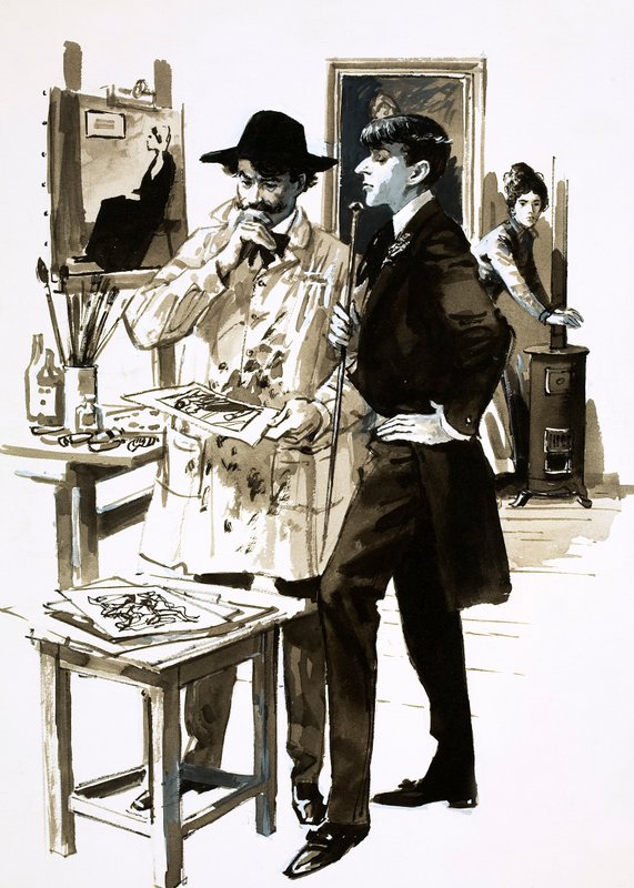 Whistler och Aubrey Beardsley (gouache på papper) av English School