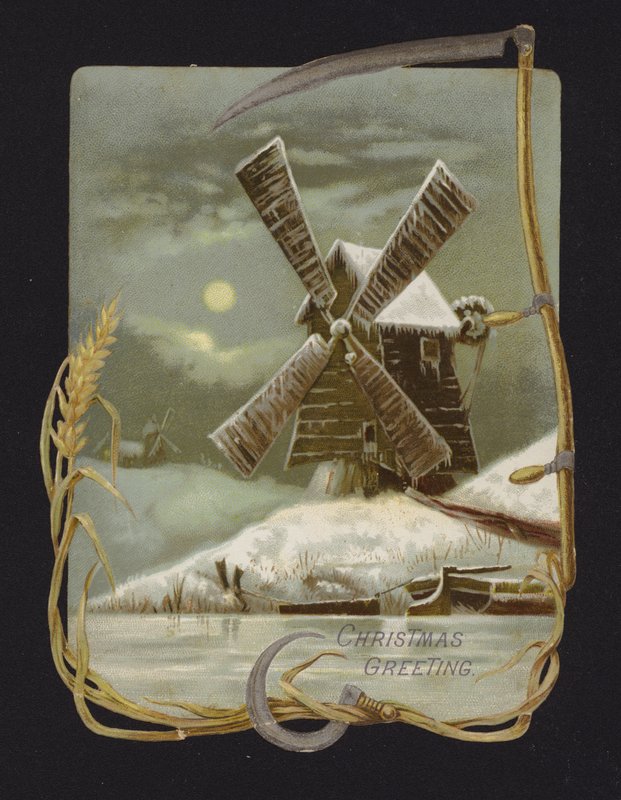 Väderkvarn i snön (chromolitho) av English School