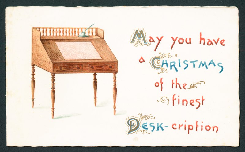 Träskrivbord, julkort av English School