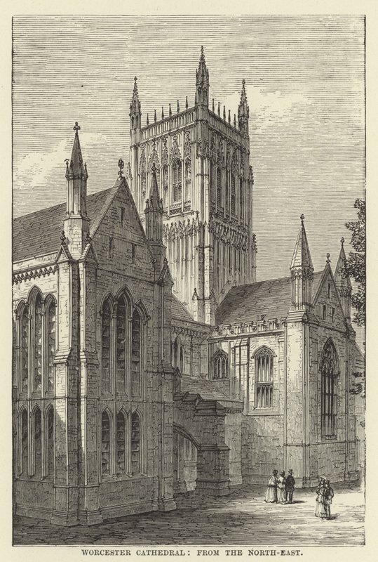 Worcester Cathedral, från nordost av English School