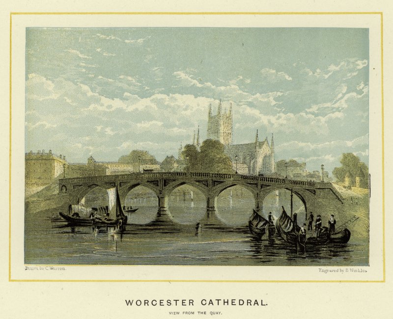 Worcester Cathedral, utsikt från kajen av English School