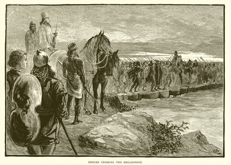 Xerxes korsar Hellespont av English School