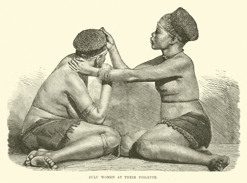 Zulu kvinnor vid deras toalett av English School