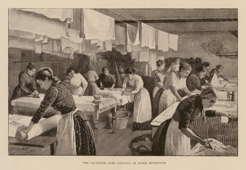 Frälsningsarméns tvättstuga i Stoke Newington (gravyr) av Enoch Ward