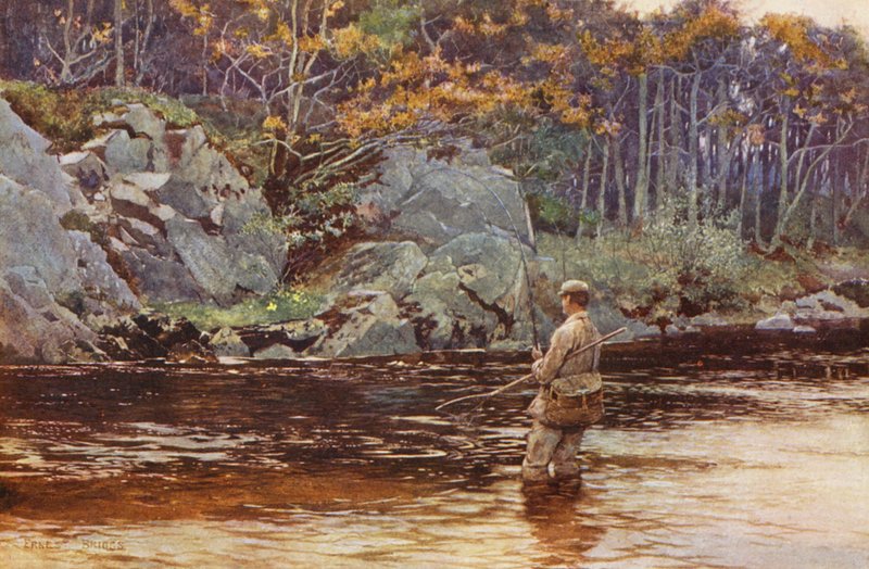 Öringfiske i Galloway (färglitografi) av Ernest Edward Briggs